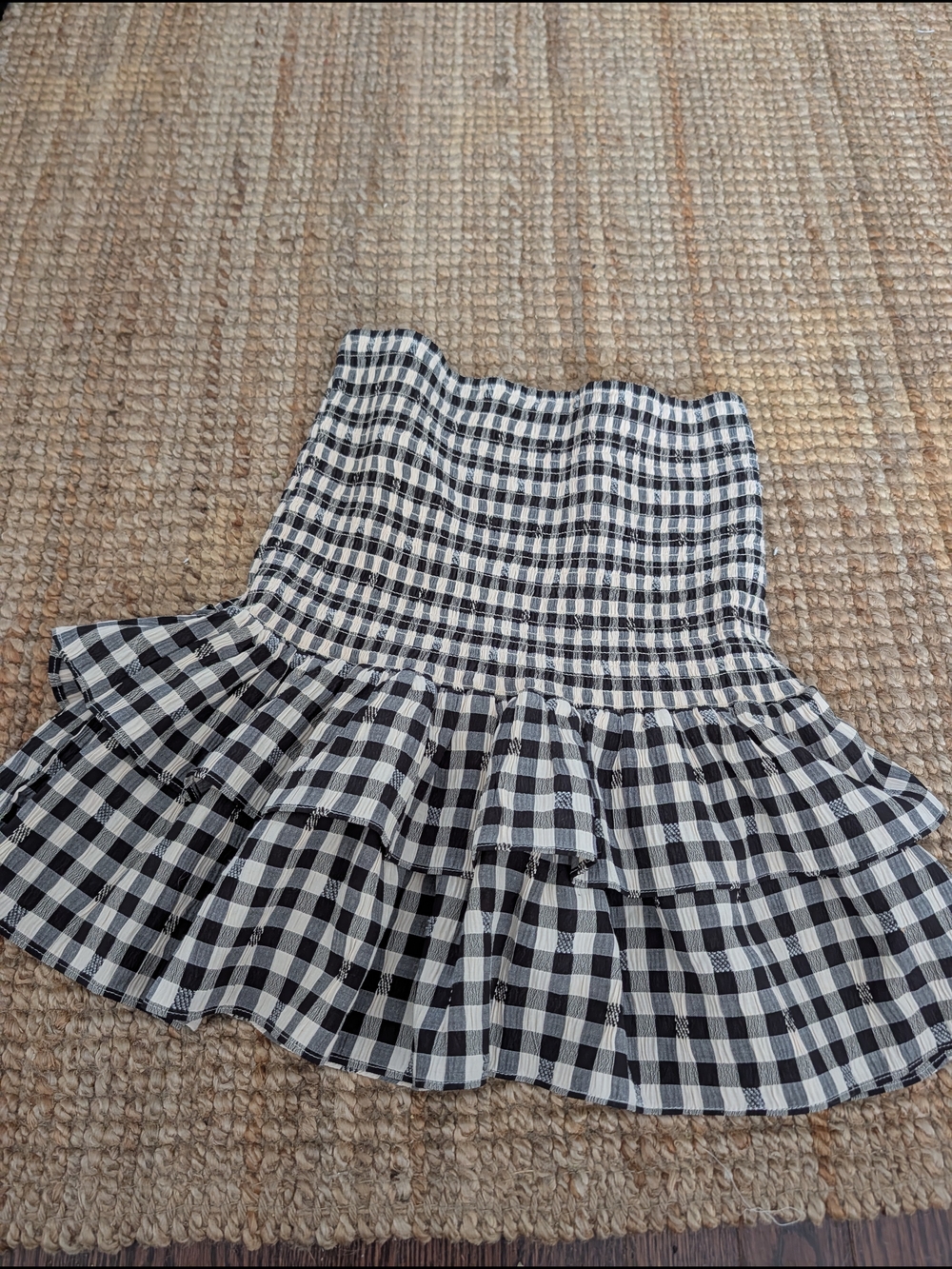Black and White Gingham Smocked Ruffle Skirt - Classic Women’s Summer Skirt